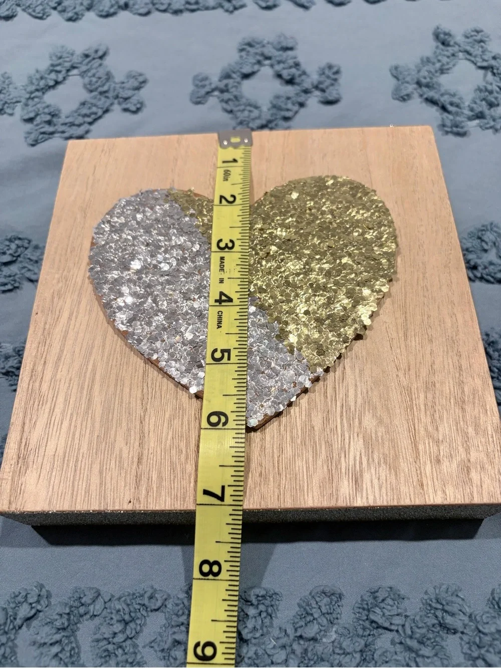 Gold Silver Glitter Heart Wood Wall Art Plaque 7x7 Glam Decor